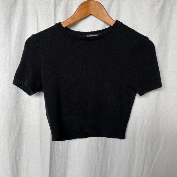 100% Combed Cotton Cropped Knit T-Shirt Sweater - Picture 3 of 7